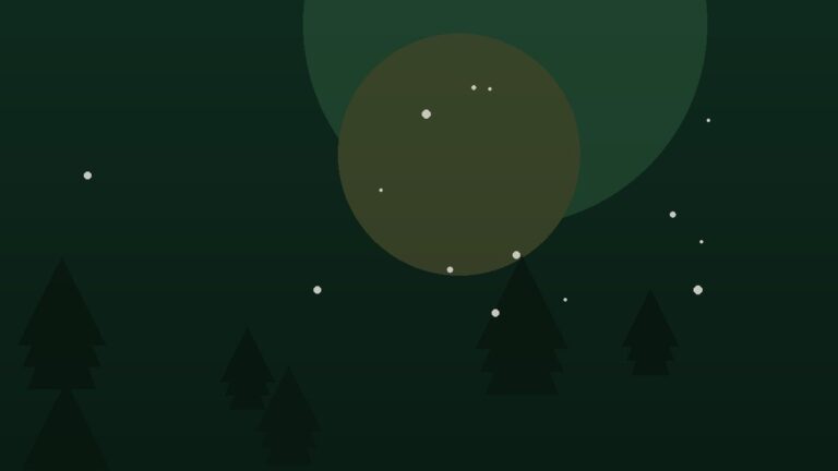 Decorative branded illustration with evergreen pine trees and snowflakes on a dark green background, representing a Deaf Santa Claus Foundation past appearance.
