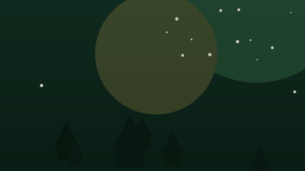 Decorative branded illustration with evergreen pine trees and snowflakes on a dark green background, representing a Deaf Santa Claus Foundation past appearance.